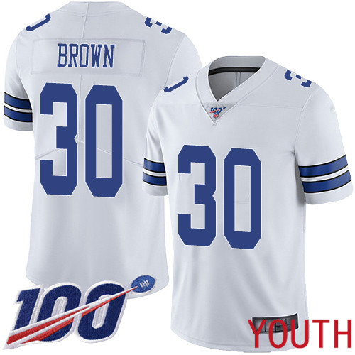 Youth Dallas Cowboys Limited White Anthony Brown Road #30 100th Season Vapor Untouchable NFL Jersey->youth nfl jersey->Youth Jersey